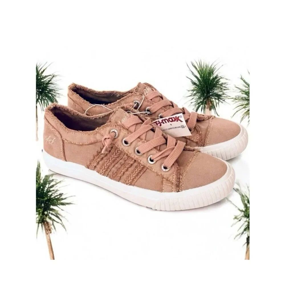 NWT Blowfish Malibu Blaine 7.5 Pink Distressed No Tie shoelace Memory foam Sneak